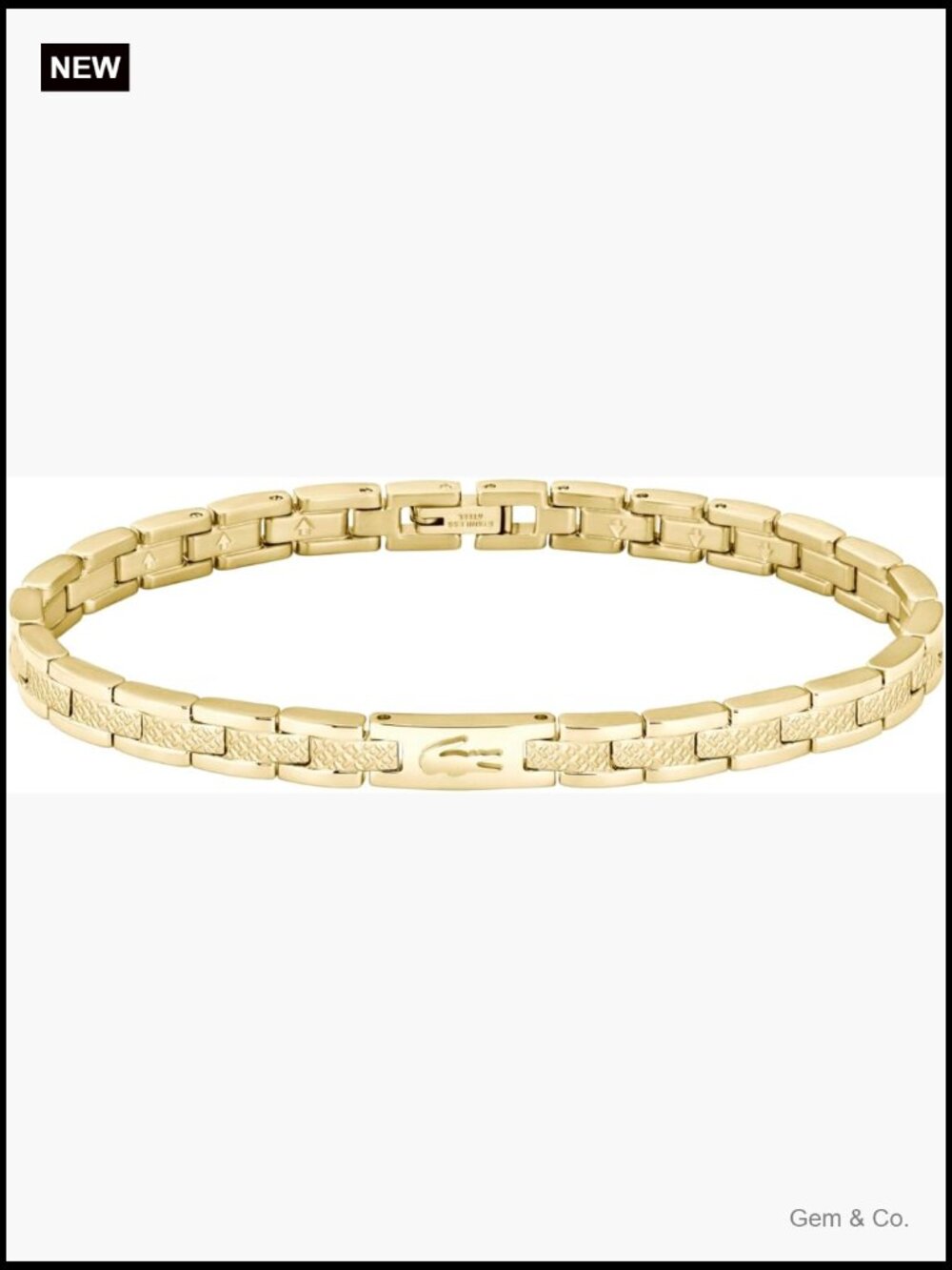 Stainless Steel Link Bracelet with Crocodile Detail, Adjustable 6.5